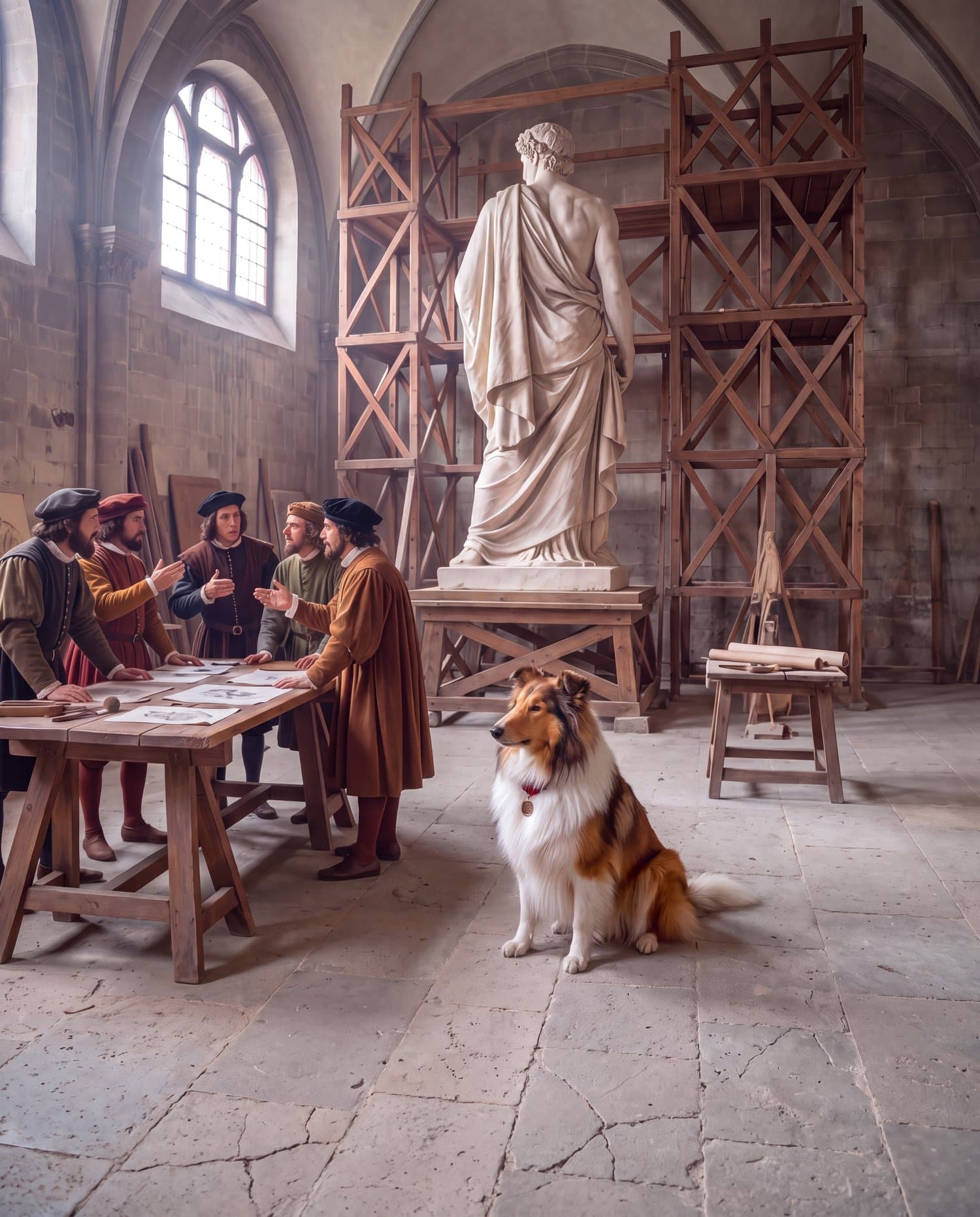 Biscuit in a Florentine hall with Michelangelo’s David