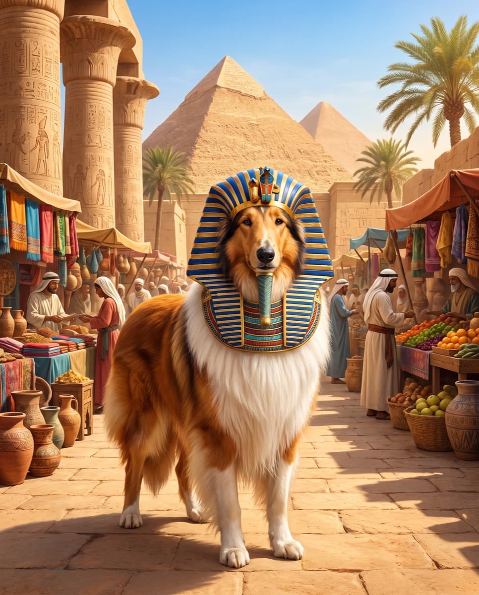 Biscuit as a pharaoh in ancient Egypt